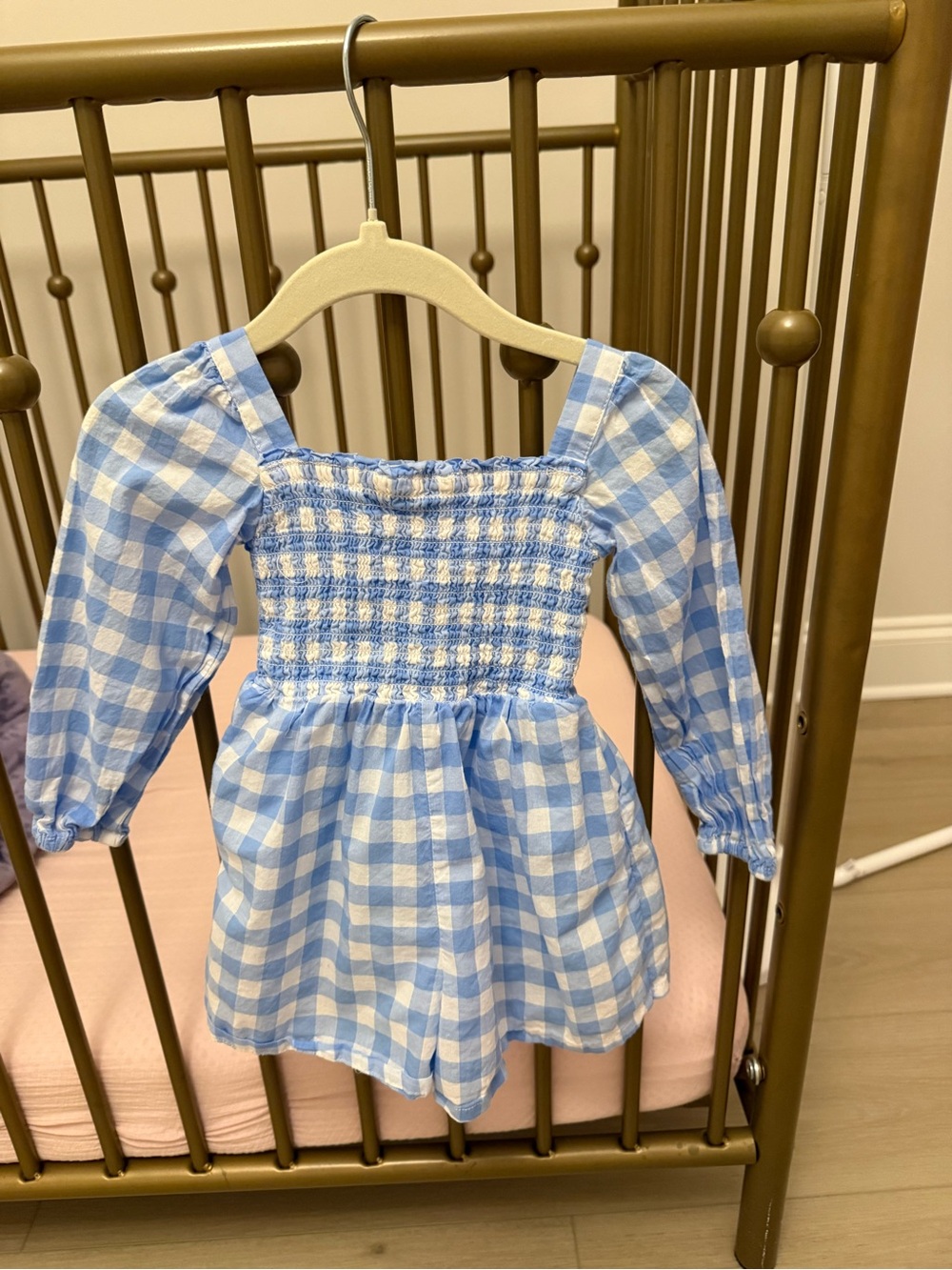 Blue & White Gingham Smocked Peasant Dress